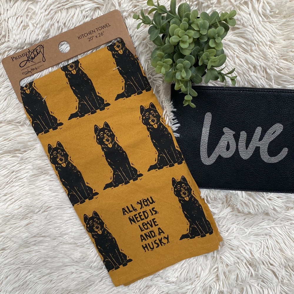 Primatives By Kathy Husky Kitchen Towel 💗 Mustard & Black
